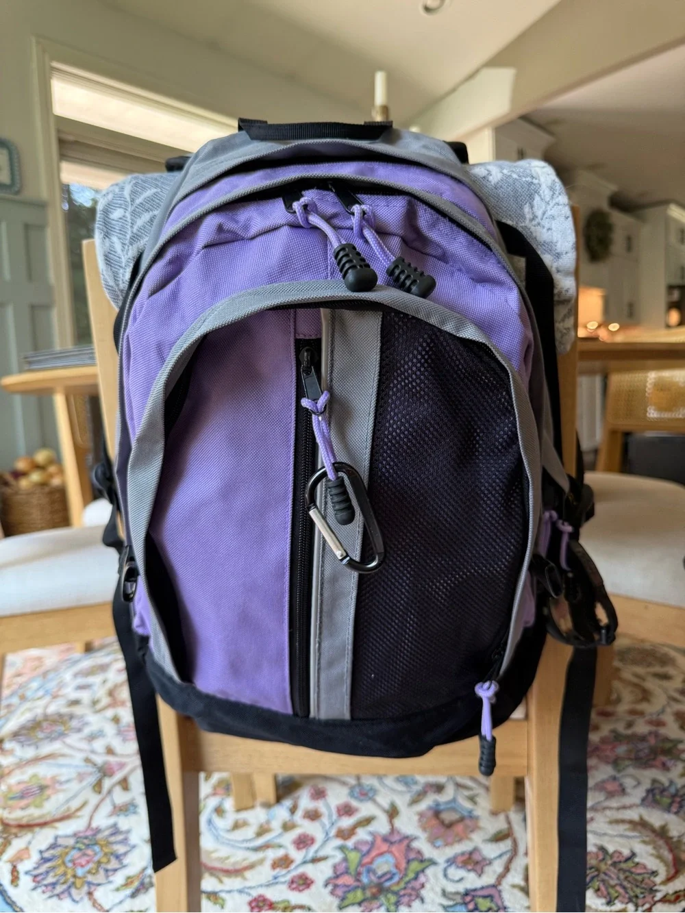 Greatland Purple & Grey Multi-Pocket Utility Backpack Daypack with Carabiner